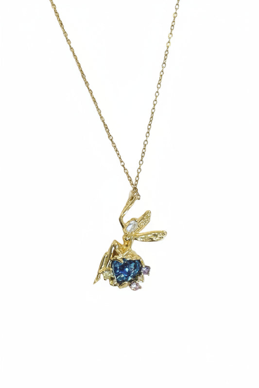 Blue Crystal Butterfly Charm Necklace (Anti-Tarnish)