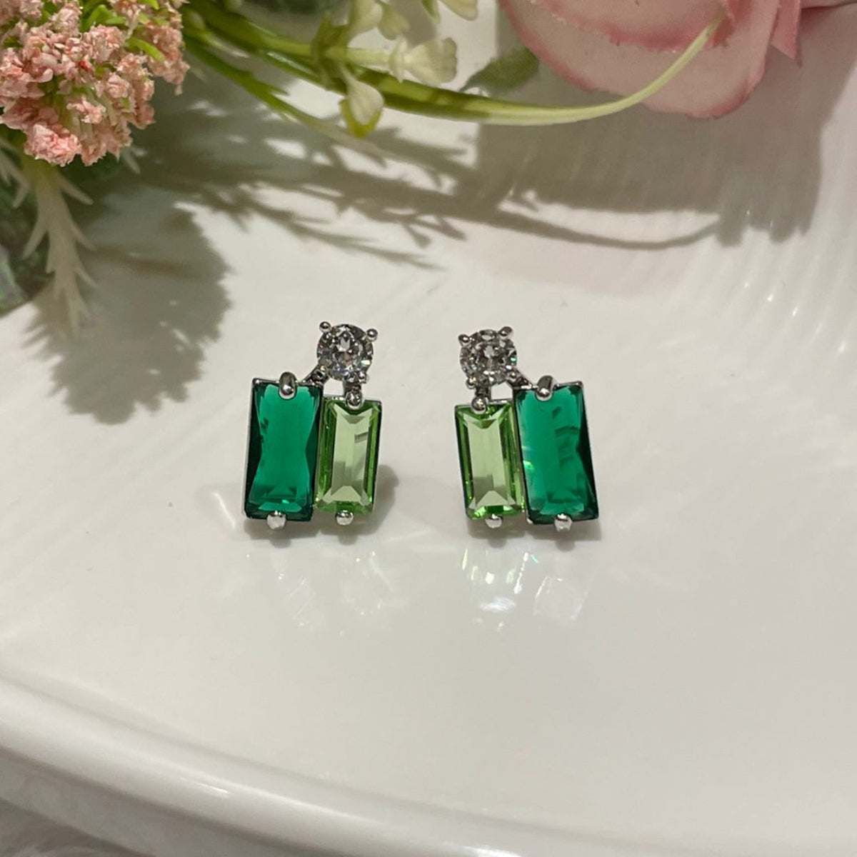 Emerald Duo Crystal Stud Earrings