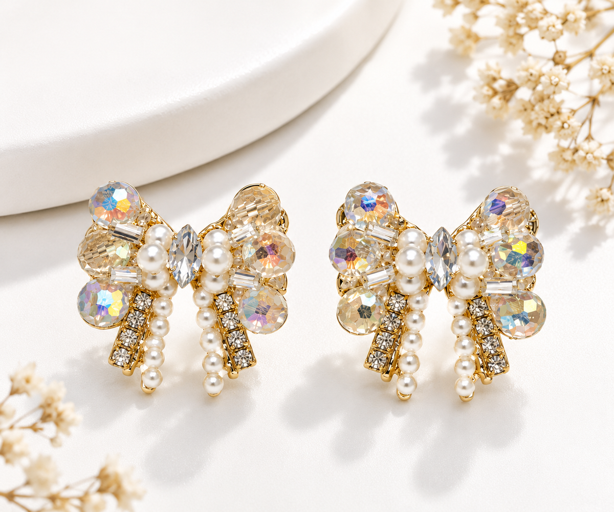 Luxe Celeste Crystal Bow Earrings