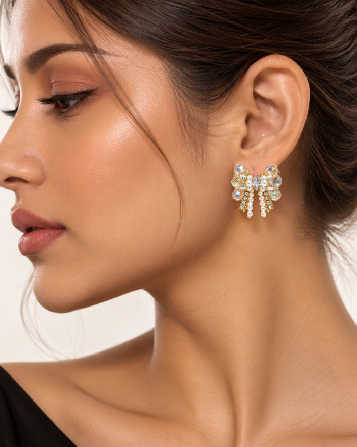Luxe Celeste Crystal Bow Earrings