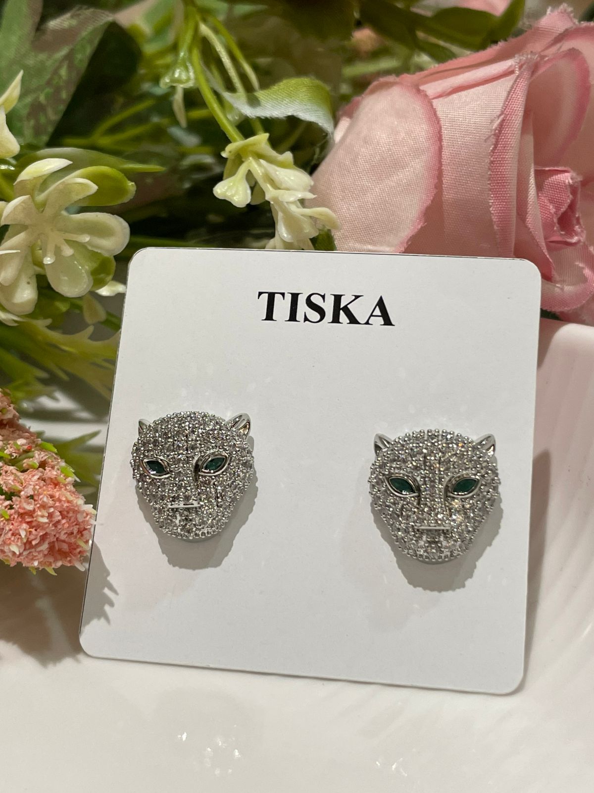 Crystal Panther Head Stud Earrings