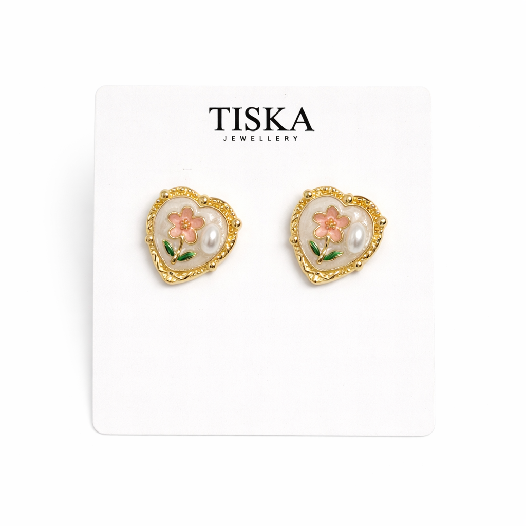 TISKA Blossom Heart Pearl Studs