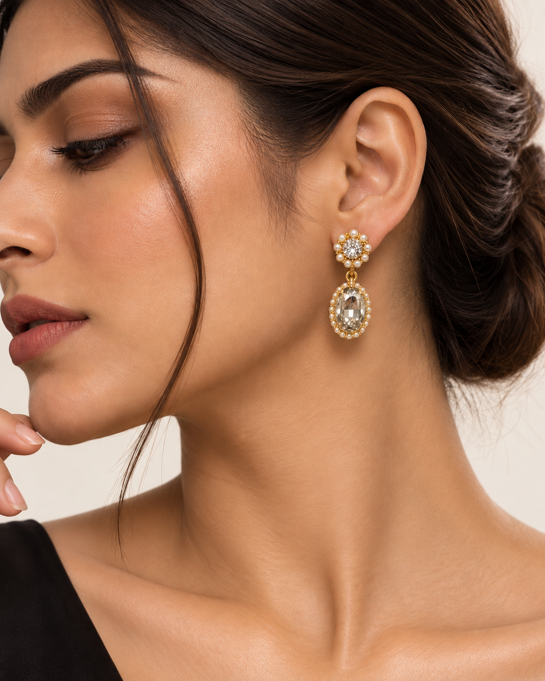 Elara Pearl Crystal Drop Earrings