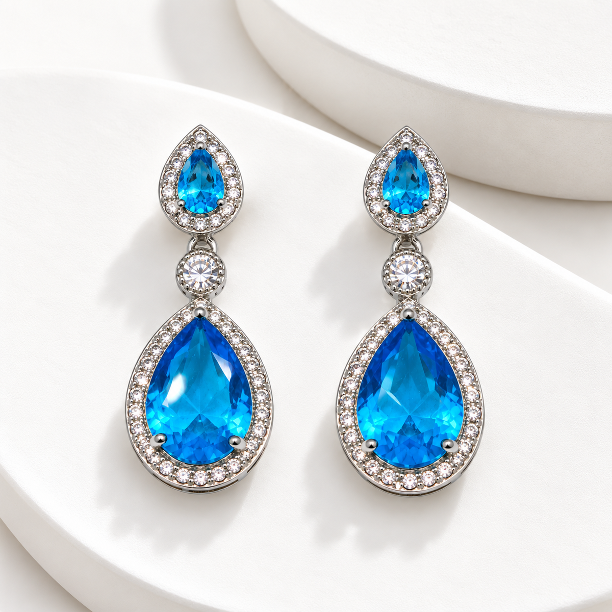 Azure Teardrop Crystal Earrings