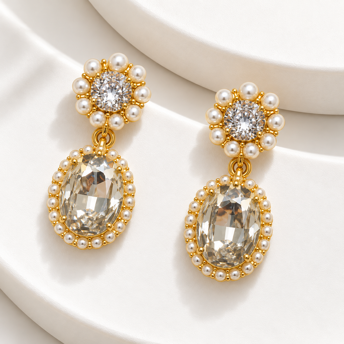 Elara Pearl Crystal Drop Earrings