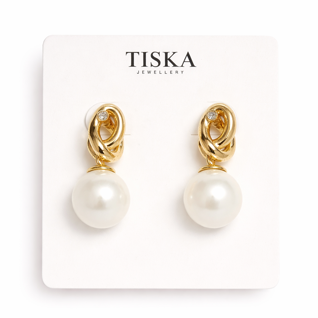 Twisted 14K Gold Plated Pearl Drop Earrings