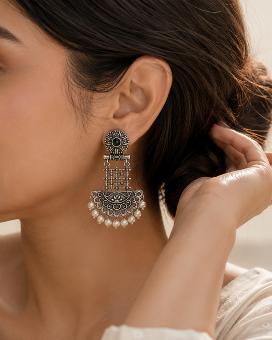 Vintage Pearl Drop Oxidised Statement Earrings