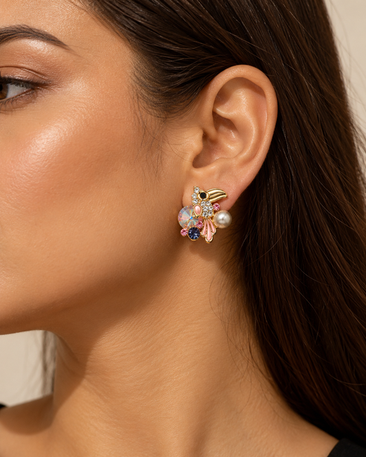 Tropical Toucan Crystal Luxe Stud Earrings