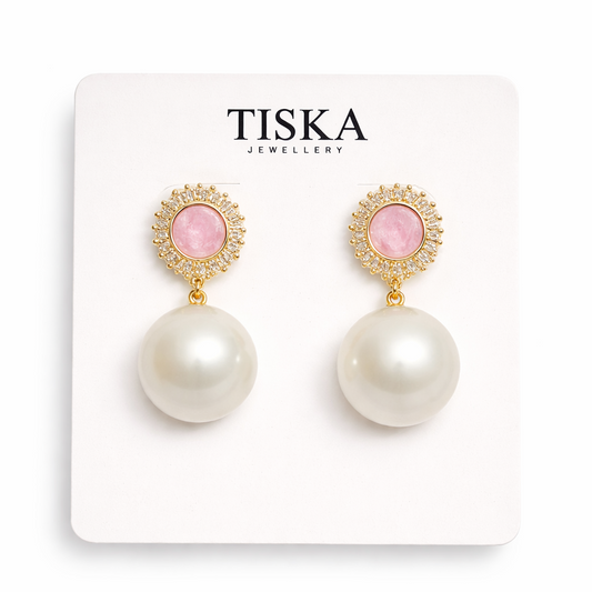 Blush Halo Pearl Drop Earrings
