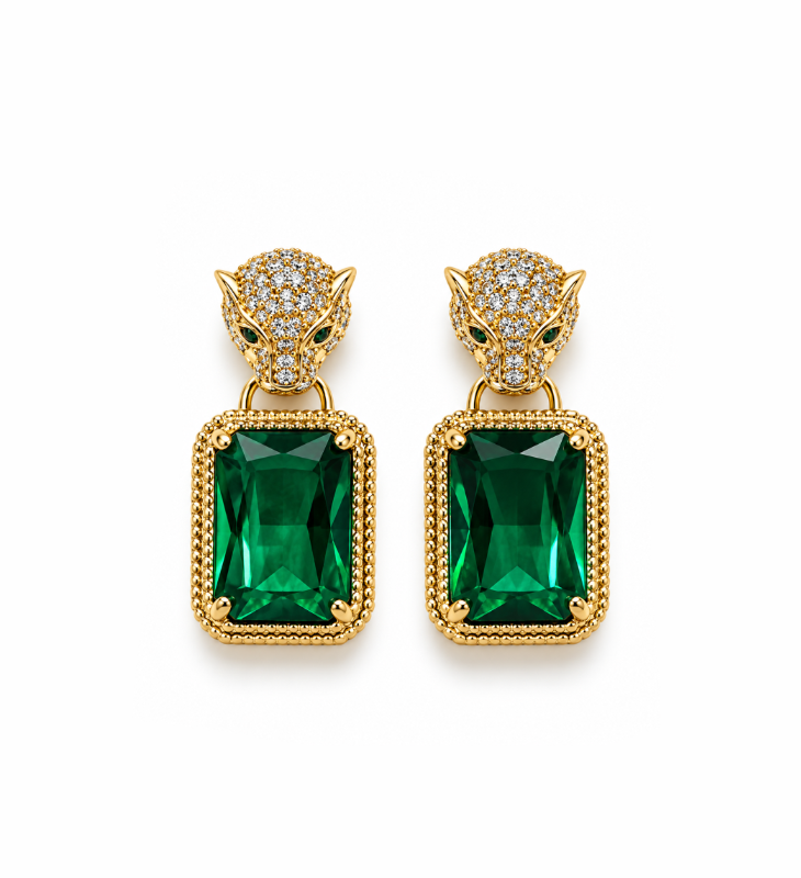 Emerald Luxe Panther Drop Earrings