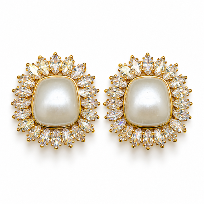 Aurelle Pearl Halo Stud Earrings