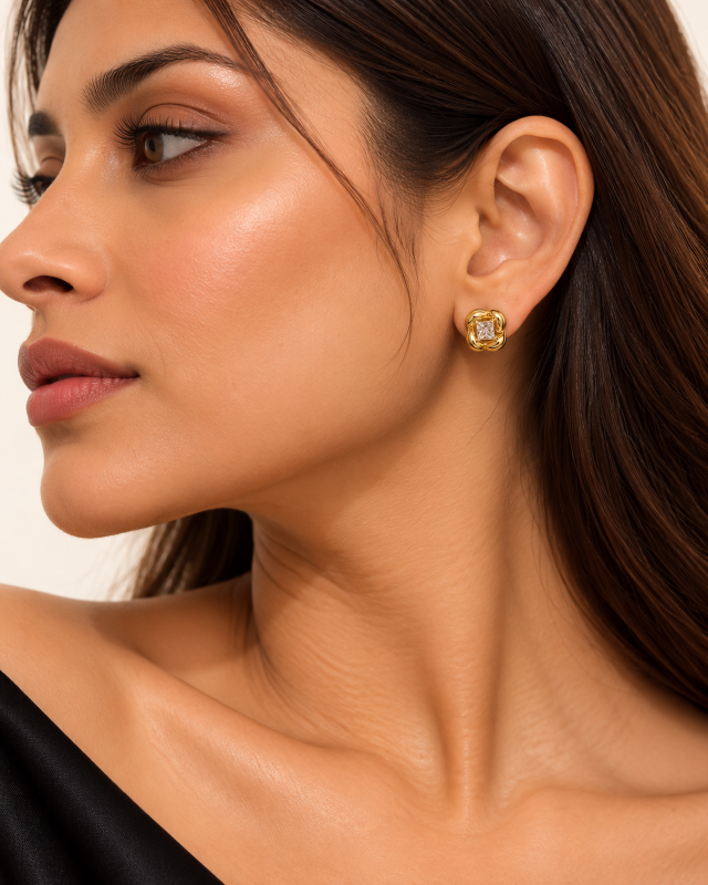 Elara Crystal Knot Stud Earrings