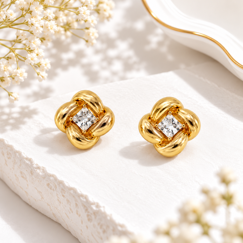 Elara Crystal Knot Stud Earrings