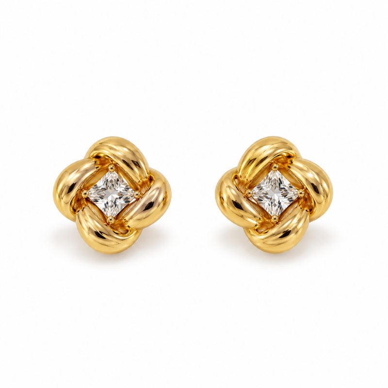 Elara Crystal Knot Stud Earrings