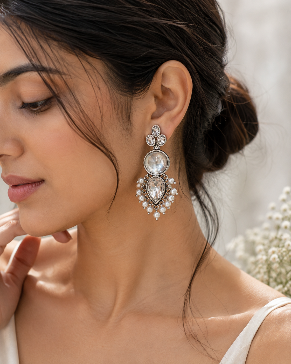 Celeste Crystal Pearl Drop Earrings