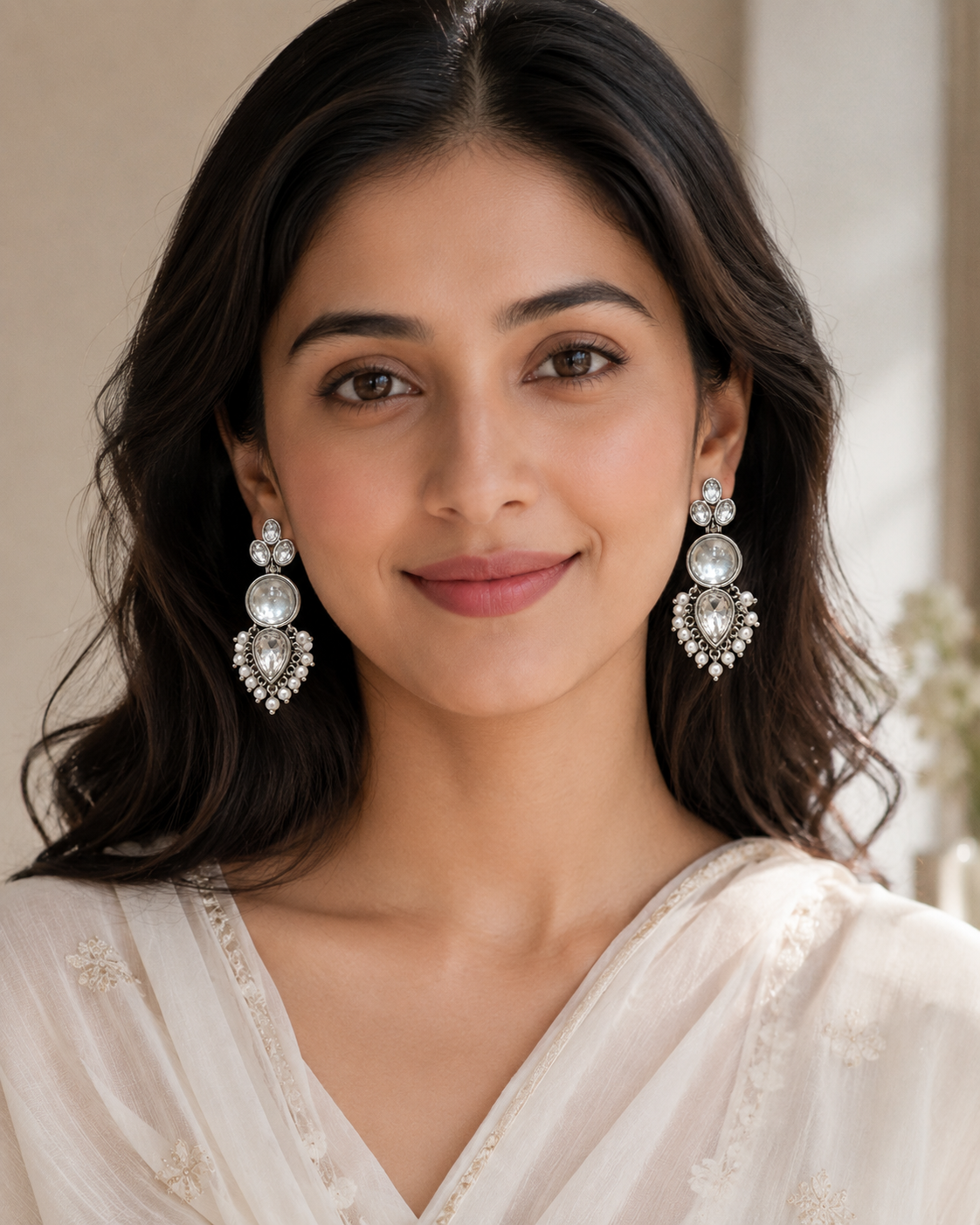 Celeste Crystal Pearl Drop Earrings