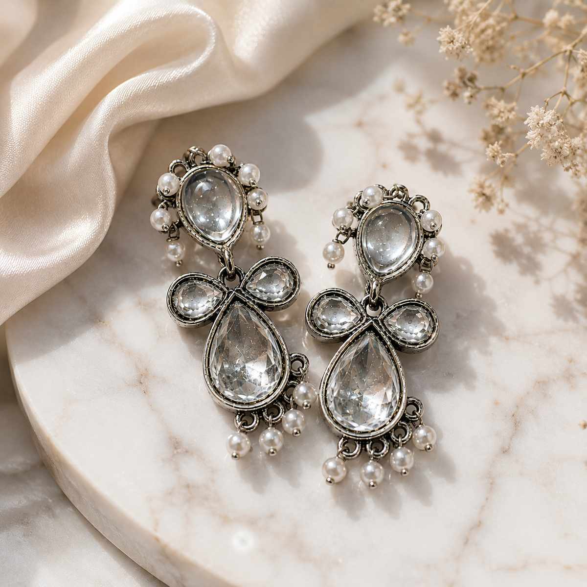 Crystal Pearl Vintage Drop Earrings
