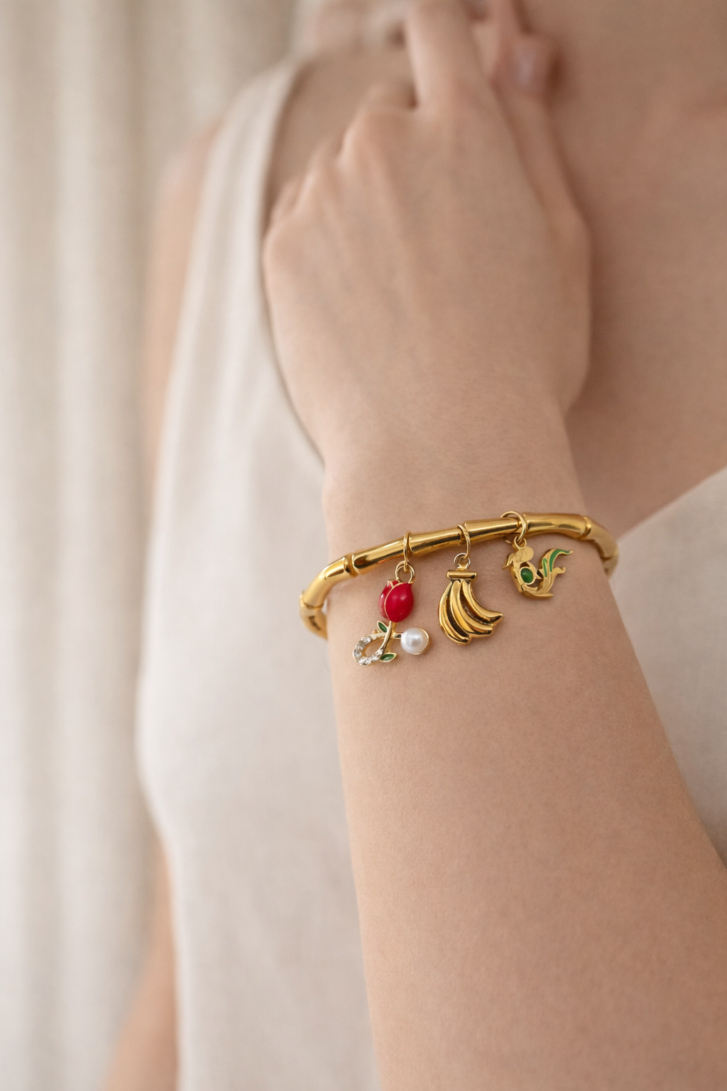 Golden Charm Story Bracelet (Anti Tarnish)