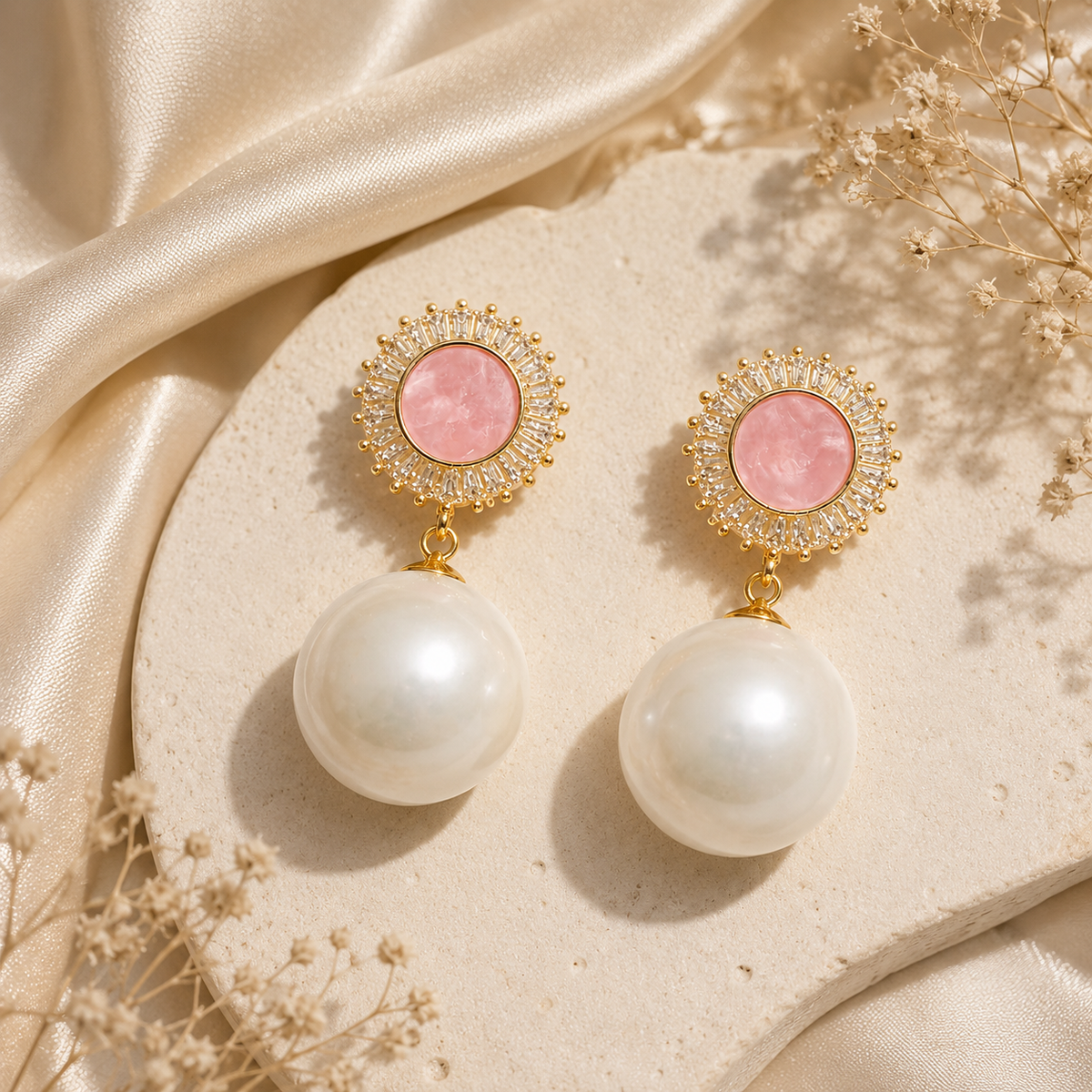 Blush Halo Pearl Drop Earrings
