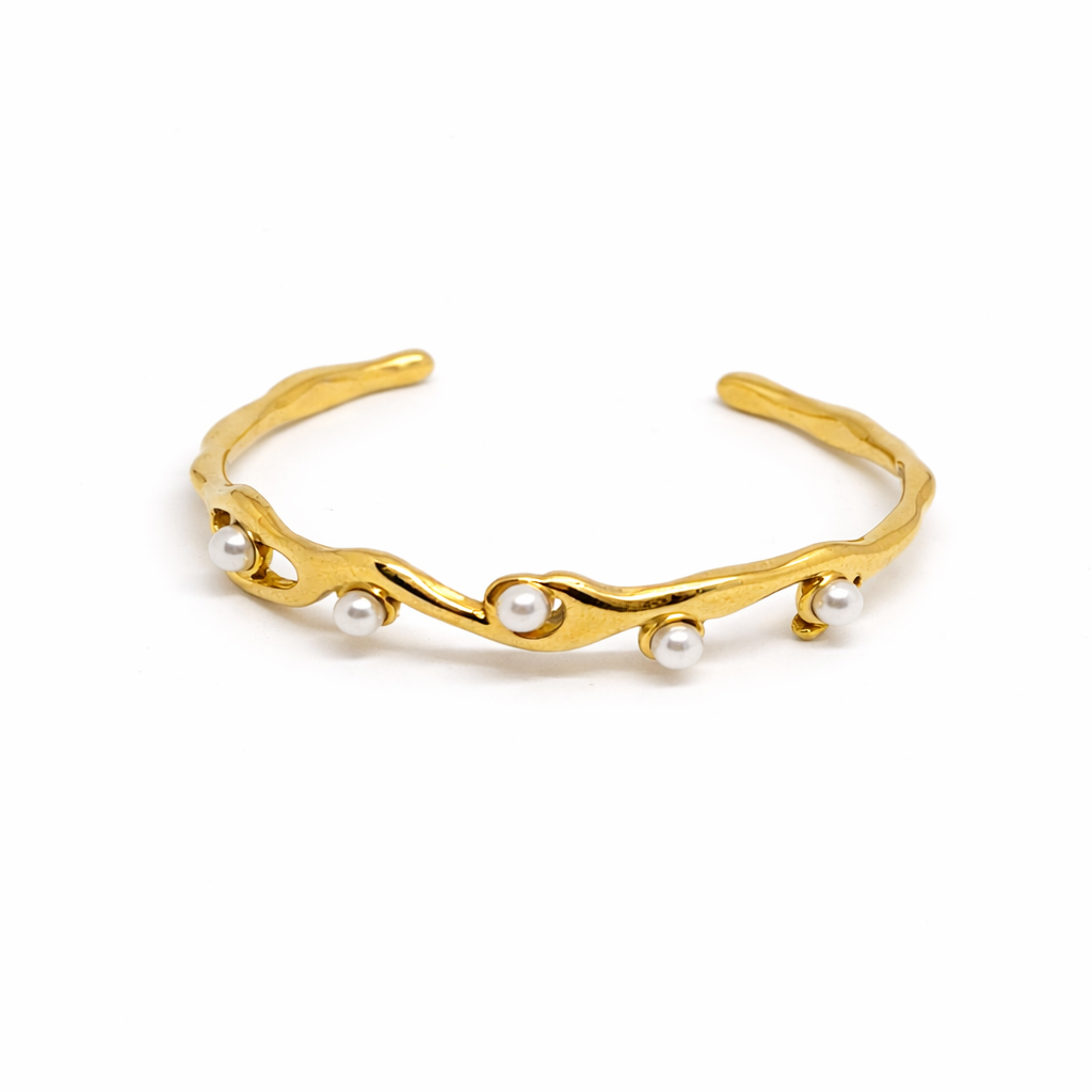 Pearl Wave Gold Cuff Bracelet