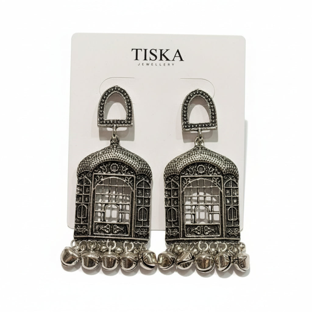 Heritage Arch Oxidised Jhumka Earrings