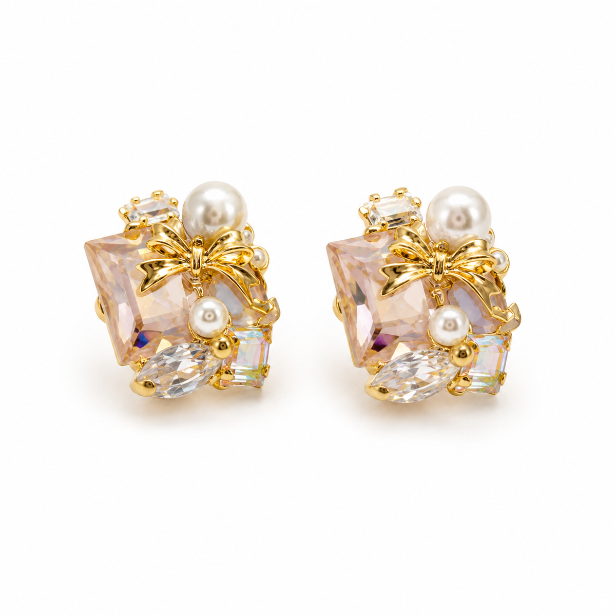 Blush Crystal & Pearl Stud Earrings