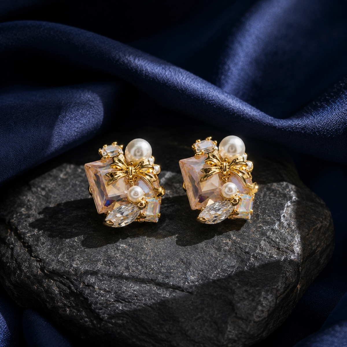 Blush Crystal & Pearl Stud Earrings