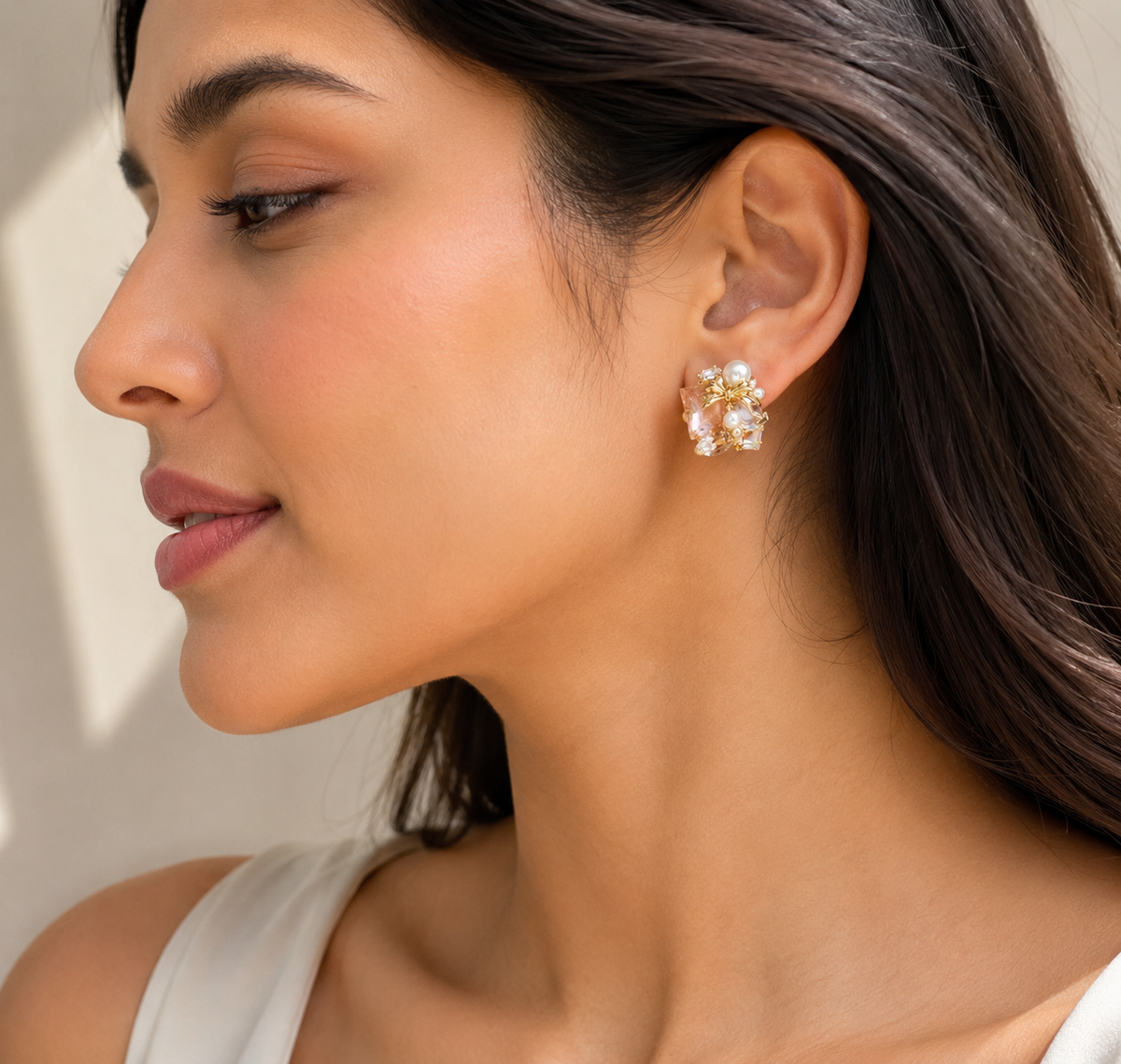 Blush Crystal & Pearl Stud Earrings