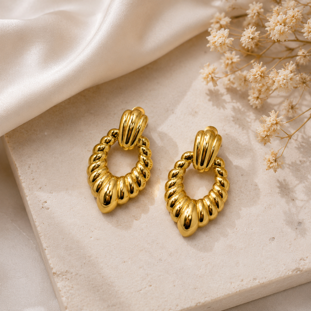 Valentina Sculpted Gold Drop Earrings (Stainless Steel) | Anti tarnish
