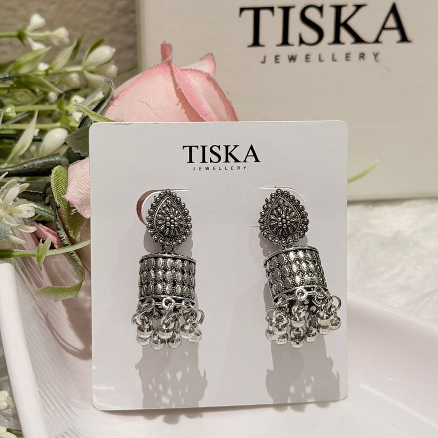 Classic Oxidised Jhumki Drop Earrings