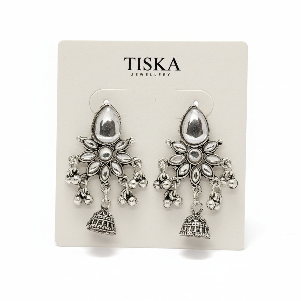 Zoya Mirror Bloom Oxidised Jhumka Earrings