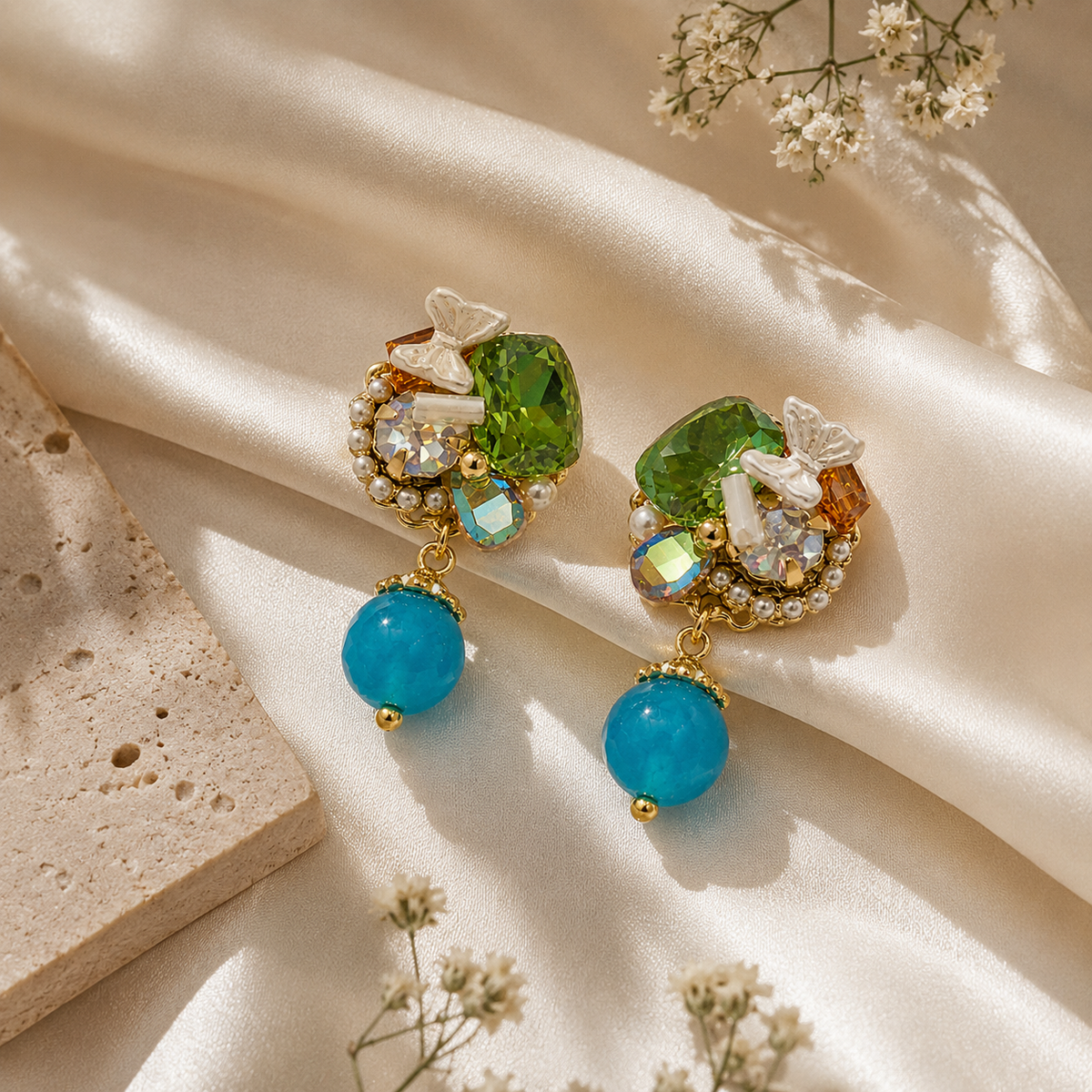 Emerald Crystal Drop Statement Earrings
