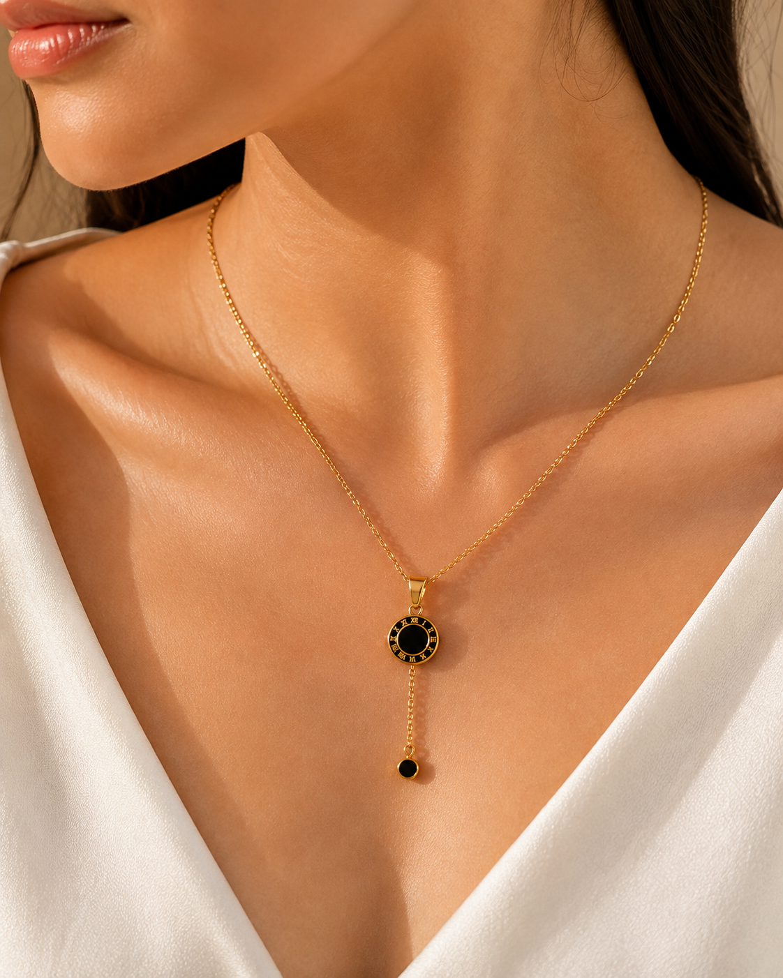 Celeste Noir Drop Pendant Necklace