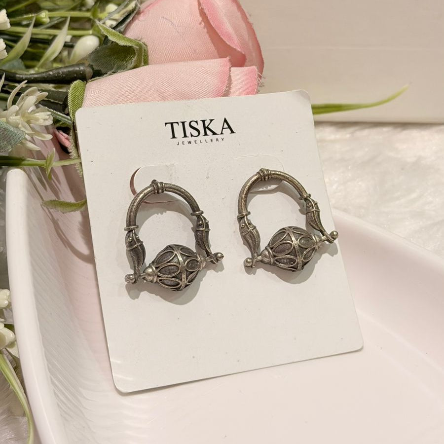 Vintage Tribal Oxidised Hoop Earrings