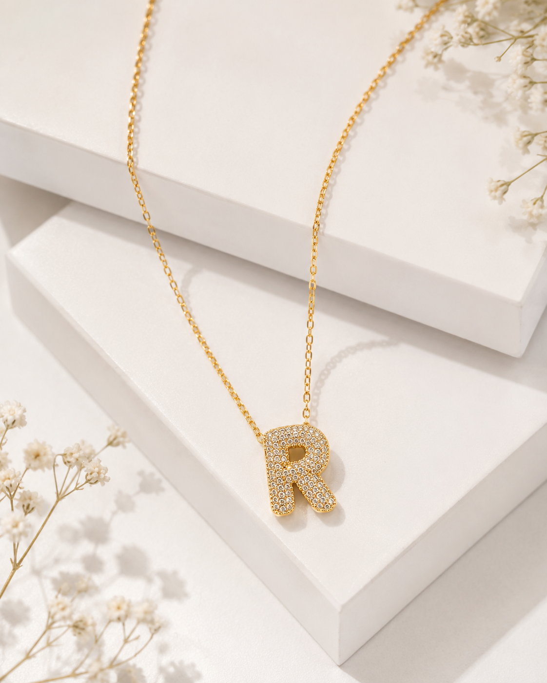 R Initial Bold Crystal Luxe Necklace