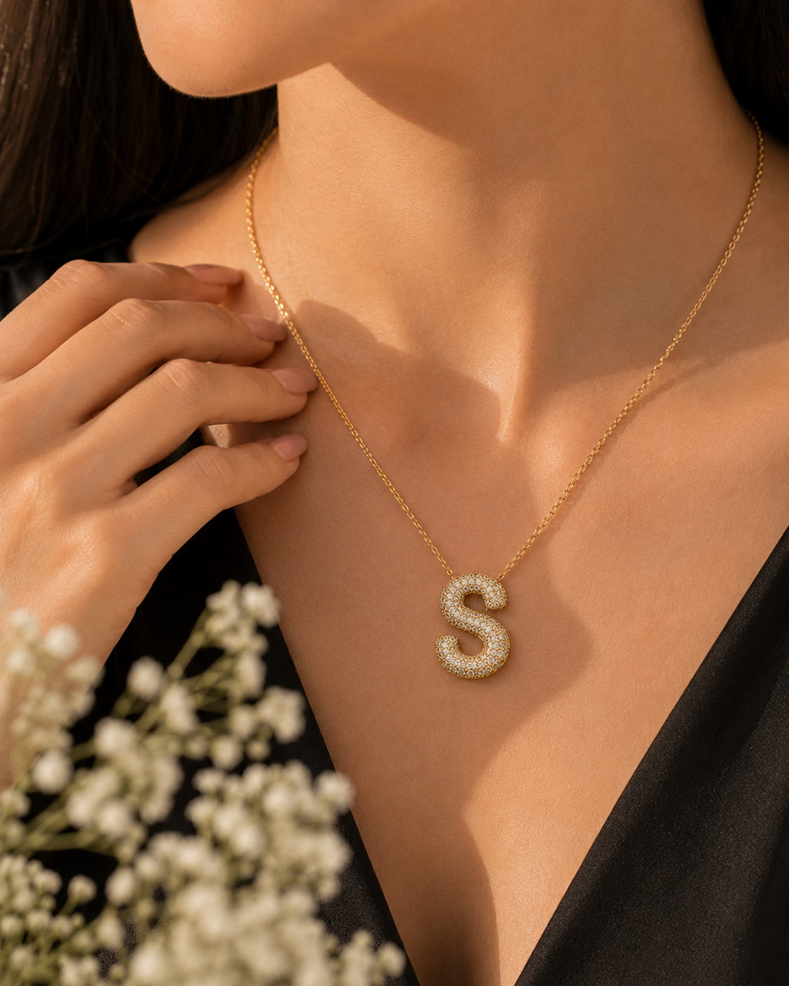 S Initial Bold Crystal Luxe Necklace