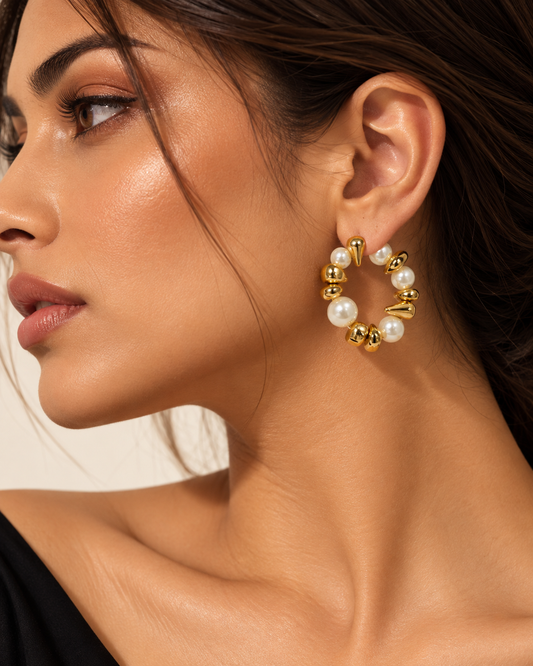 Pearl Aura Gold Hoop Earrings