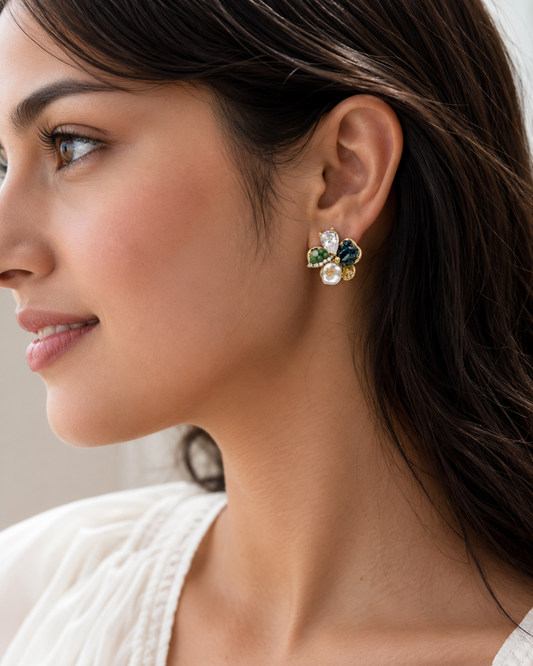 Emerald Luxe Cluster Stud Earrings