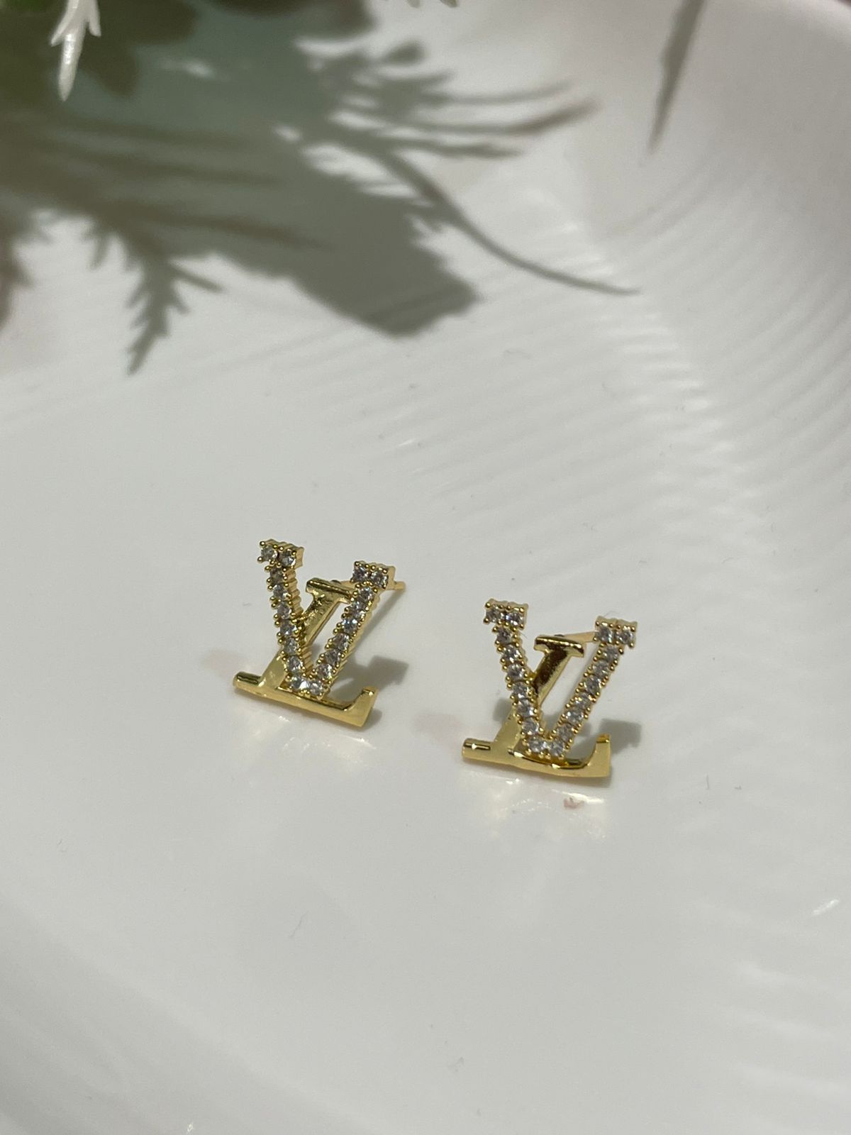 Luxury Initial LV Stud Earrings (Gold Finish)