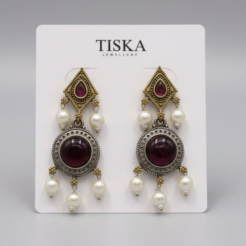 Antique Ruby Long Dangler with Pearls