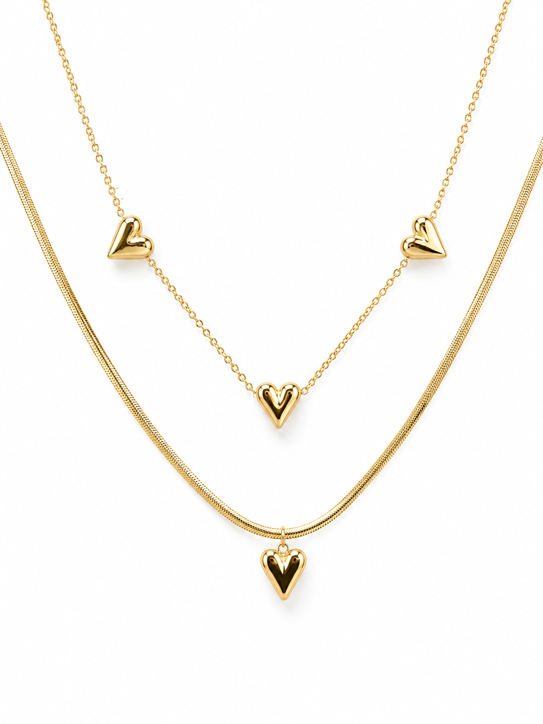 Golden Hearts Layered Necklace