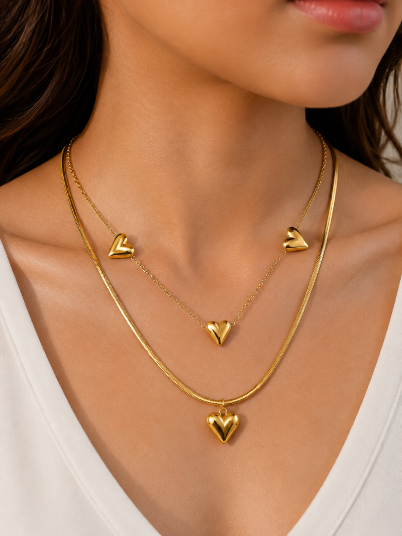 Golden Hearts Layered Necklace