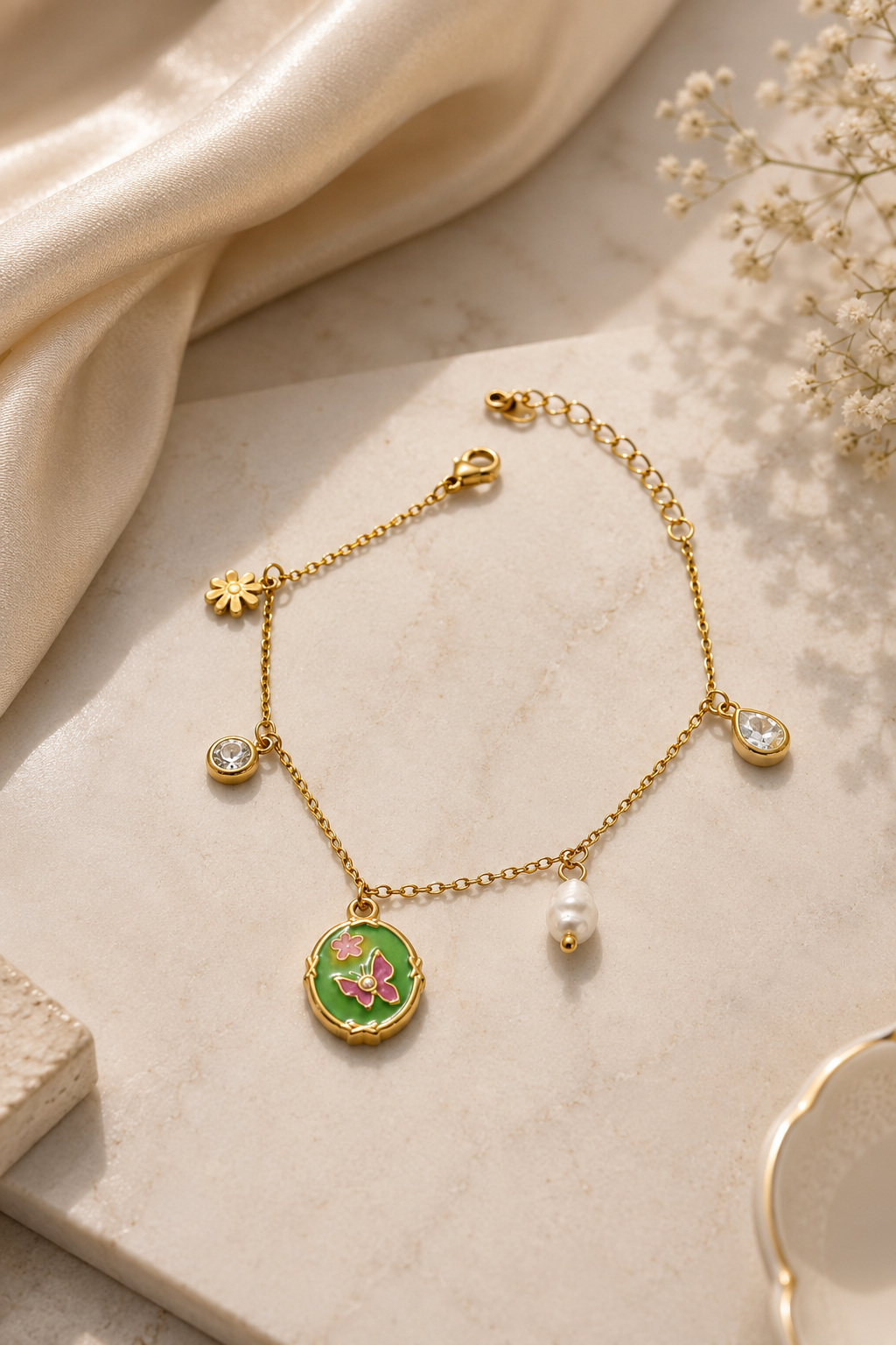 Floral Charm Dainty Bracelet