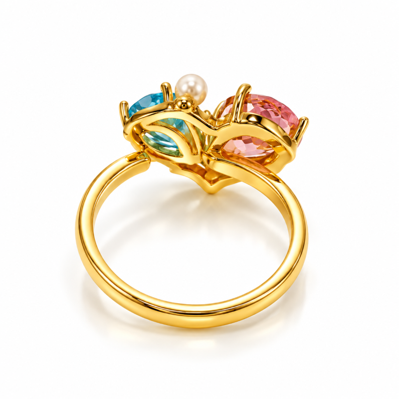 Pastel Crystal Heart Bow Ring