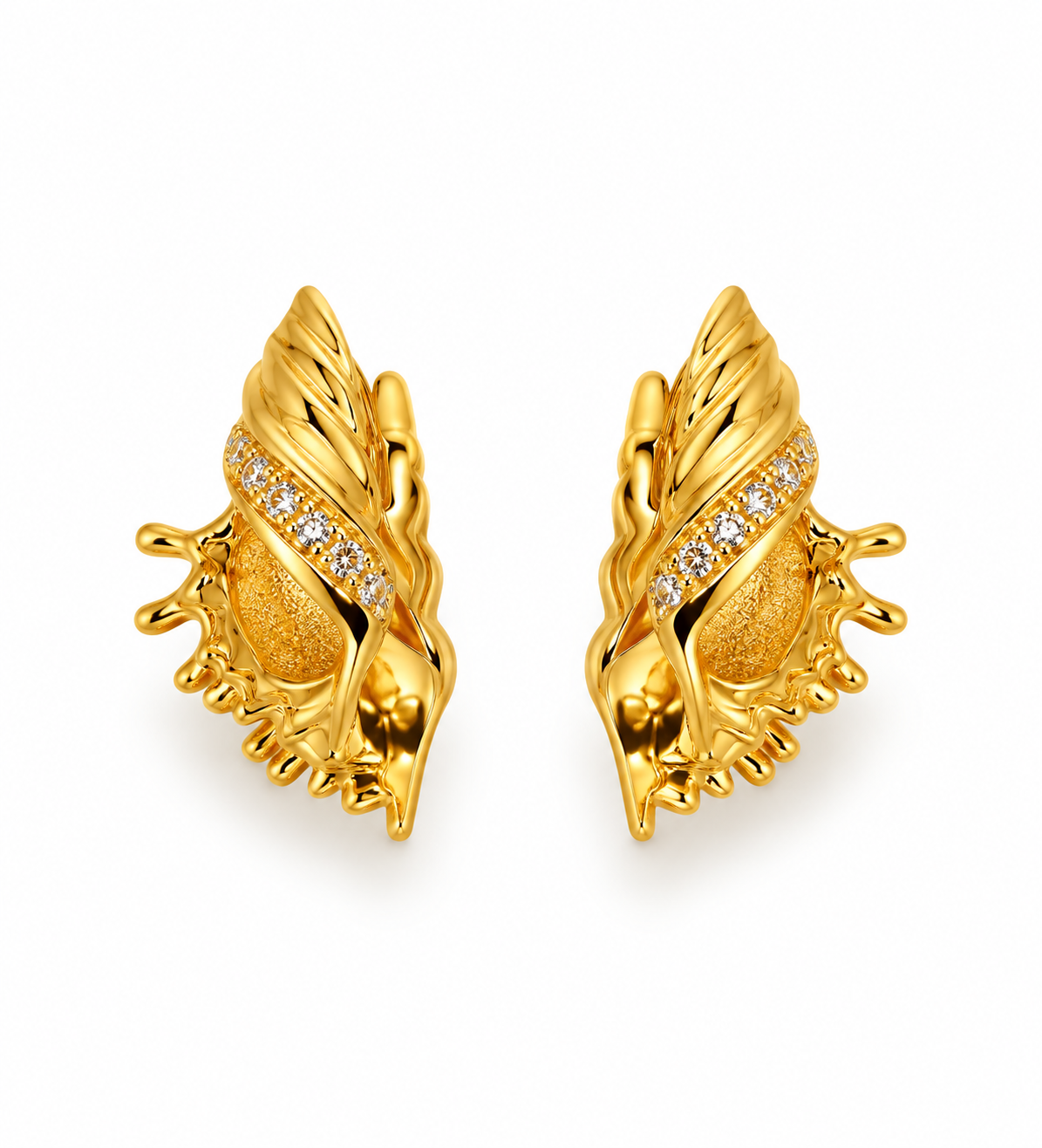 Golden Seashell Crystal Stud Earrings
