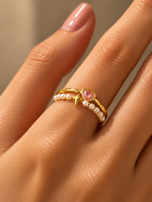 Pink Heart Pearl Ring