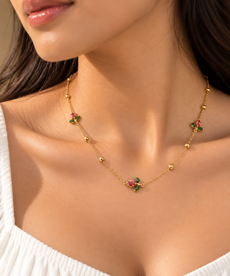 Mini Rose Floral Chain Necklace