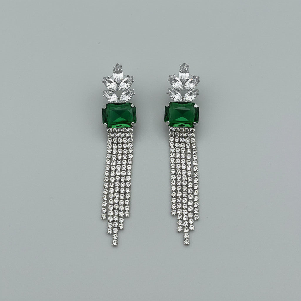 Emerald Crystal Tassel Statement Earrings