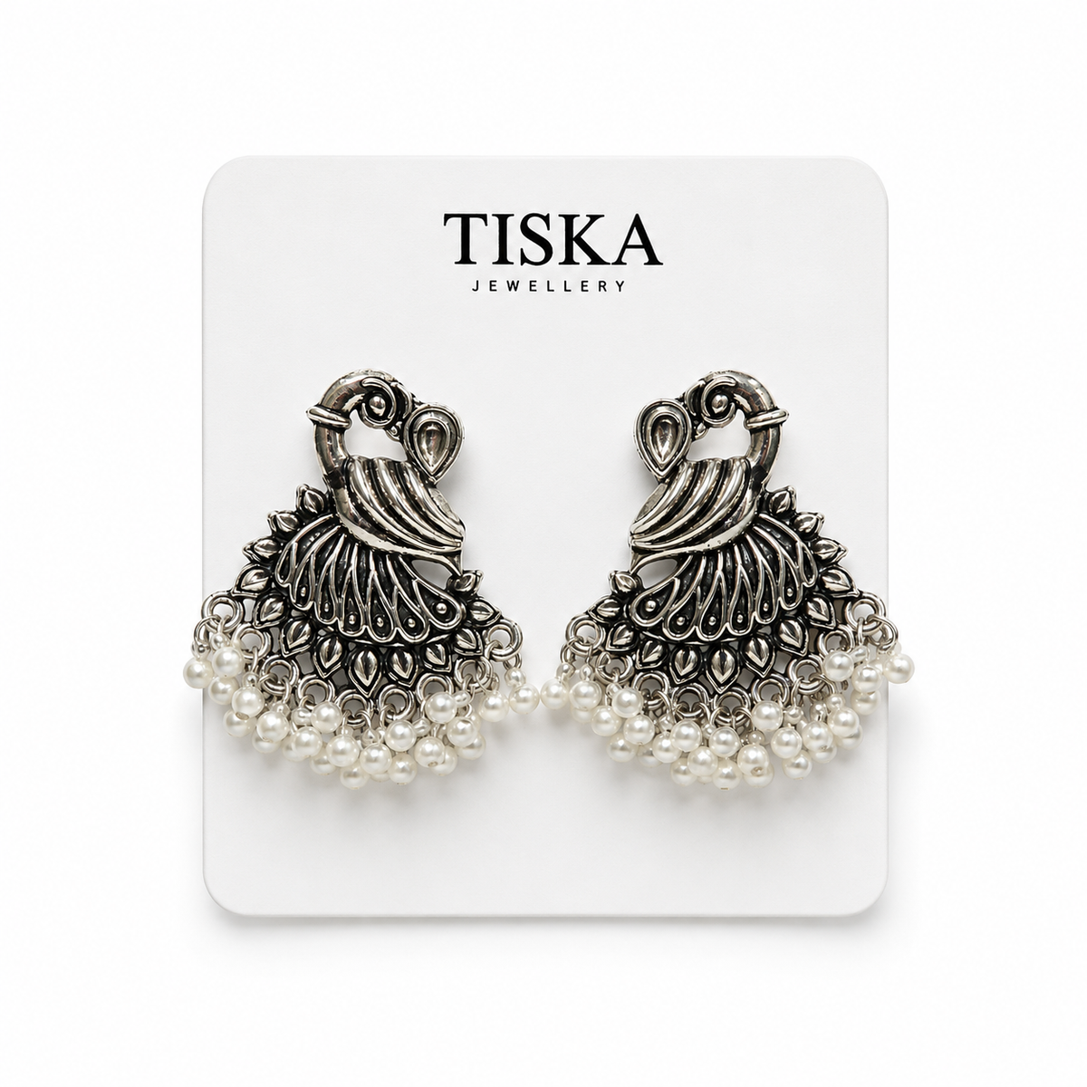 Royal Peacock Pearl Oxidised Earrings