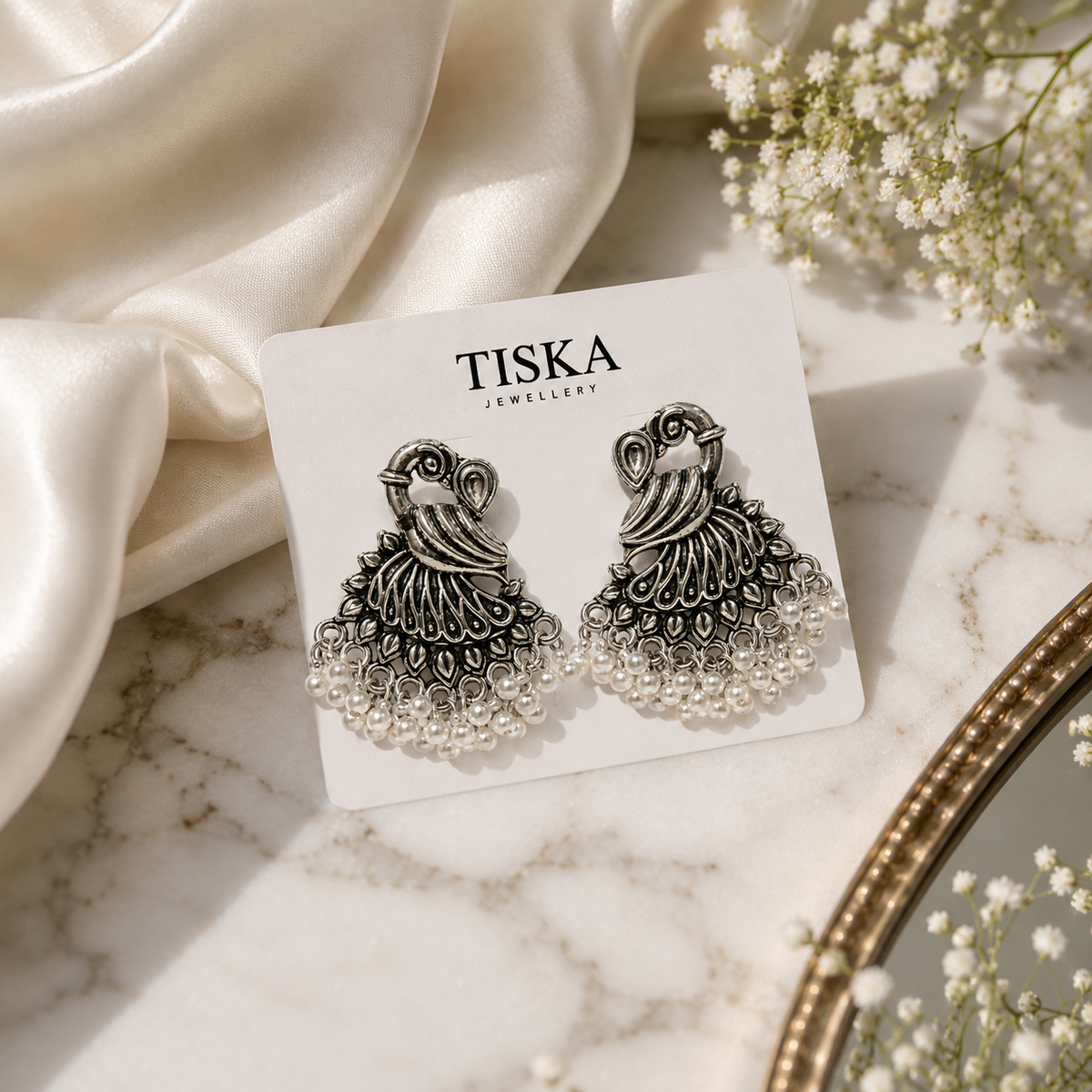 Royal Peacock Pearl Oxidised Earrings